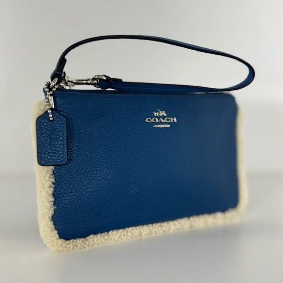 COACH Blue Extra Large Leather Sherpa Wristlet